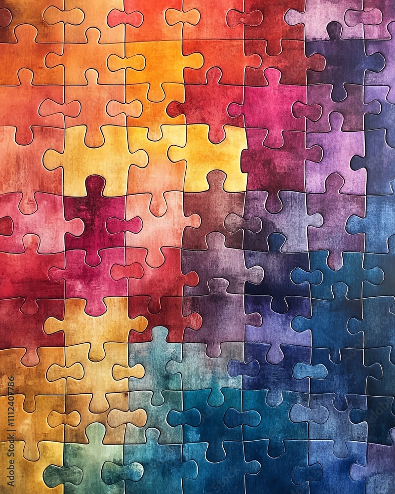 Interlocking puzzle pieces with a watercolor texture Interlocking puzzle pieces with a watercolor texture