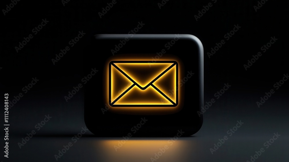 A glowing black email icon with a yellow envelope design, set against a dark background. A glowing black email icon with a yellow envelope design, set against a dark background.
