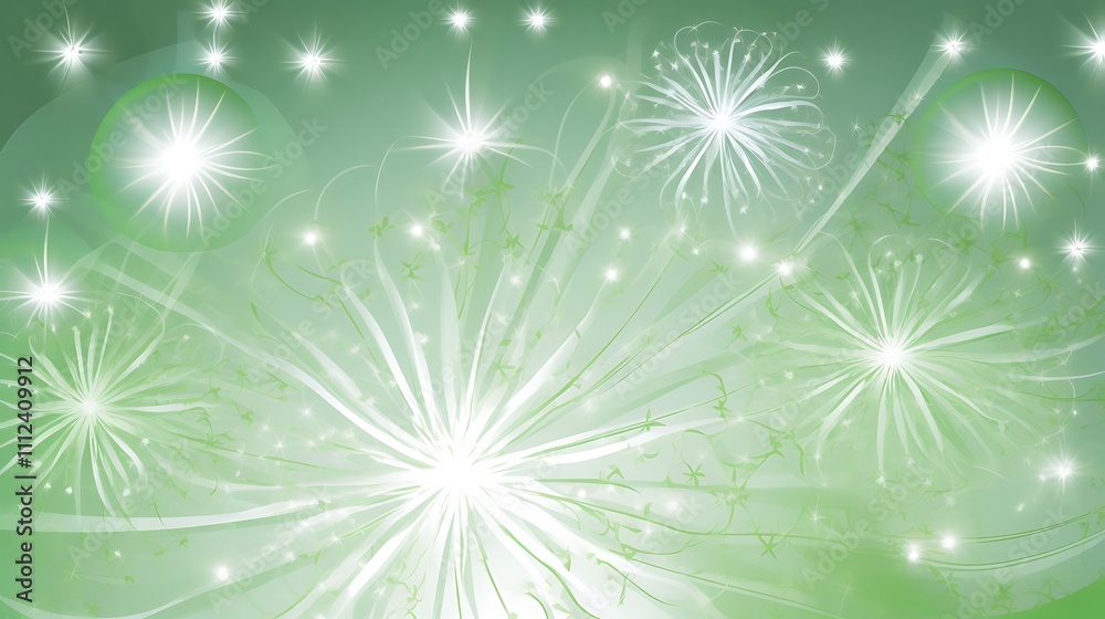 Abstract Green Floral Burst with Sparkling Lights
