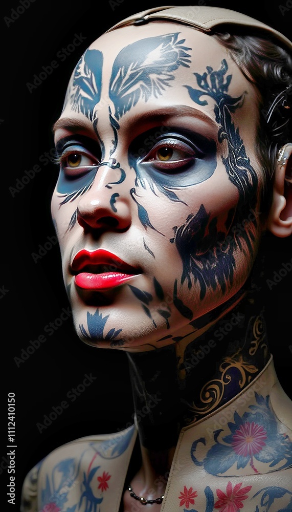 Abstract Body Art Portrait with Blue Pattern Abstract Body Art Portrait with Blue Pattern