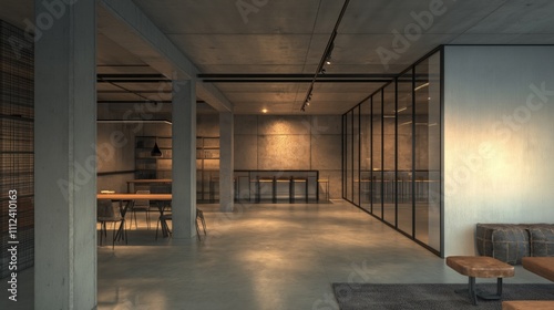 White Wall in Modern Office Interior with Glass and Concrete Details