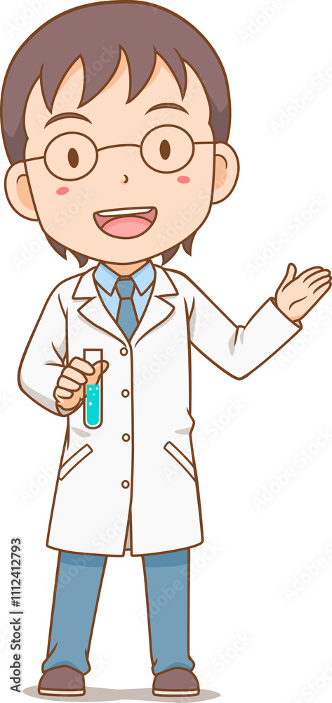 Cheerful Scientist Boy Holding Test Tube. Cheerful Scientist Boy Holding Test Tube.