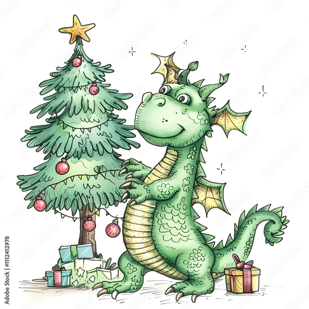 Obraz premium Vibrant Chinese Dragon Doodles, Playful and Whimsical 2D Illustrations for Posters, Tags, and Banners