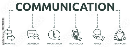 PrintCommunication outline banner icon of exchange, discussion, information, technology, advice, teamwork
