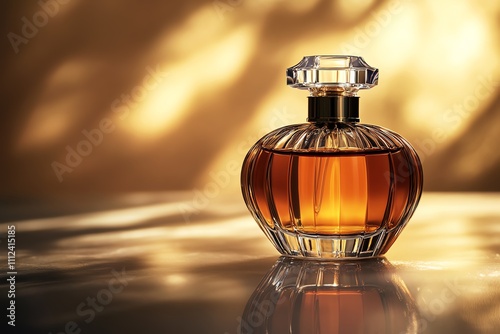 Elegant perfume bottle on shiny surface. photo