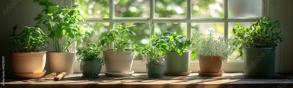 Many potted plants sitting on a window sill Many potted plants sitting on a window sill