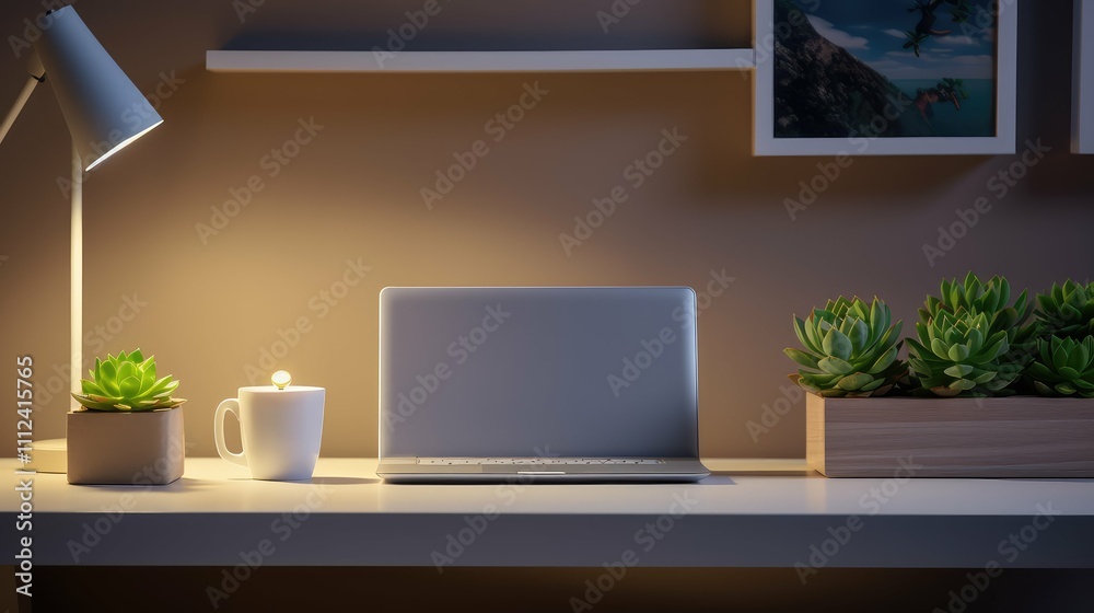 Obraz premium sleek office desk close up