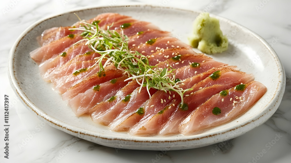 Sake Cured Hamachi with Yuzu Kosho and Shiso Oil, Japanese Appetizer Photography Sake Cured Hamachi with Yuzu Kosho and Shiso Oil, Japanese Appetizer Photography