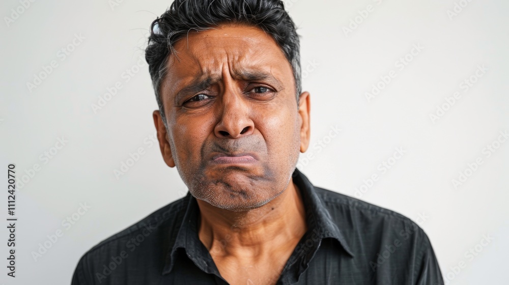 The image depicts a middle-aged man with a Stern expression wearing a dark-colored collared shirt. The image depicts a middle-aged man with a Stern expression wearing a dark-colored collared shirt.