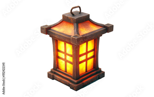 Vintage Lantern with Warm Glow on Transparent Background