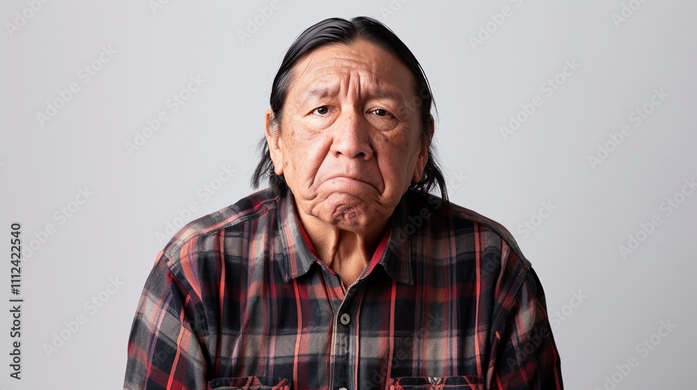 A sad elderly Native American man. A sad elderly Native American man.