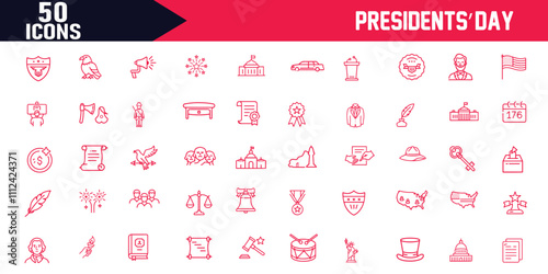  Presidents’ Day Editable Stroke Outline Web Icons Set ,Poster, Banner, Card, Postcard, Invitation, or Promo Sign Vector Illustration for Design Projects,