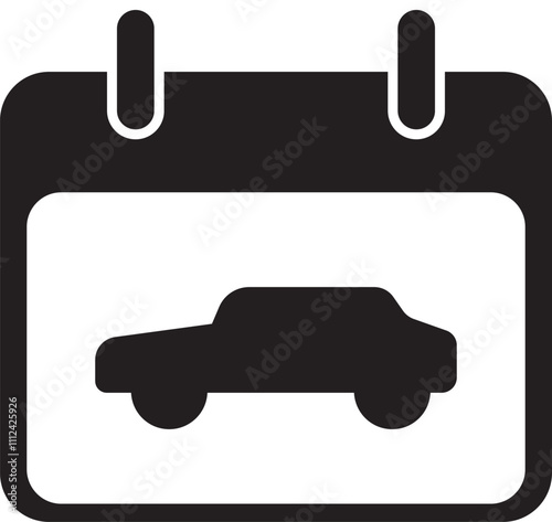 An illustration of an icon featuring a calendar inside the outline of a car, symbolizing planning or scheduling for road trips or travel by car