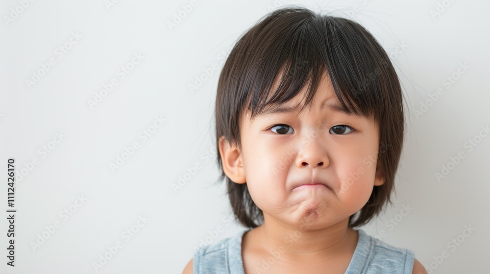 A young child with a neutral expression sporting short dark hair and bangs wearing a light blue tank top. A young child with a neutral expression sporting short dark hair and bangs wearing a light blue tank top.