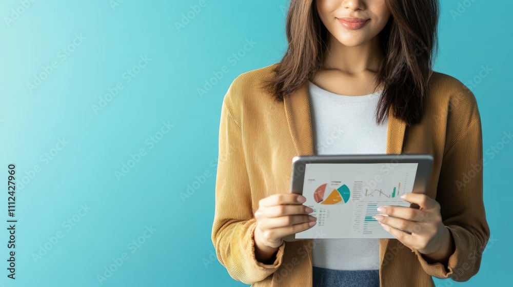 Fototapeta premium Empowered female entrepreneur analyzing business charts in a modern office environment