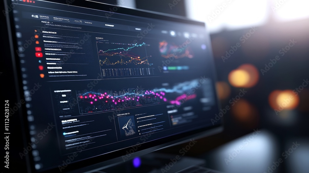 A futuristic logistics dashboard with interactive holographic displays of annual growth trends and transport analytics, Sci-fi, Cool tones, High-tech