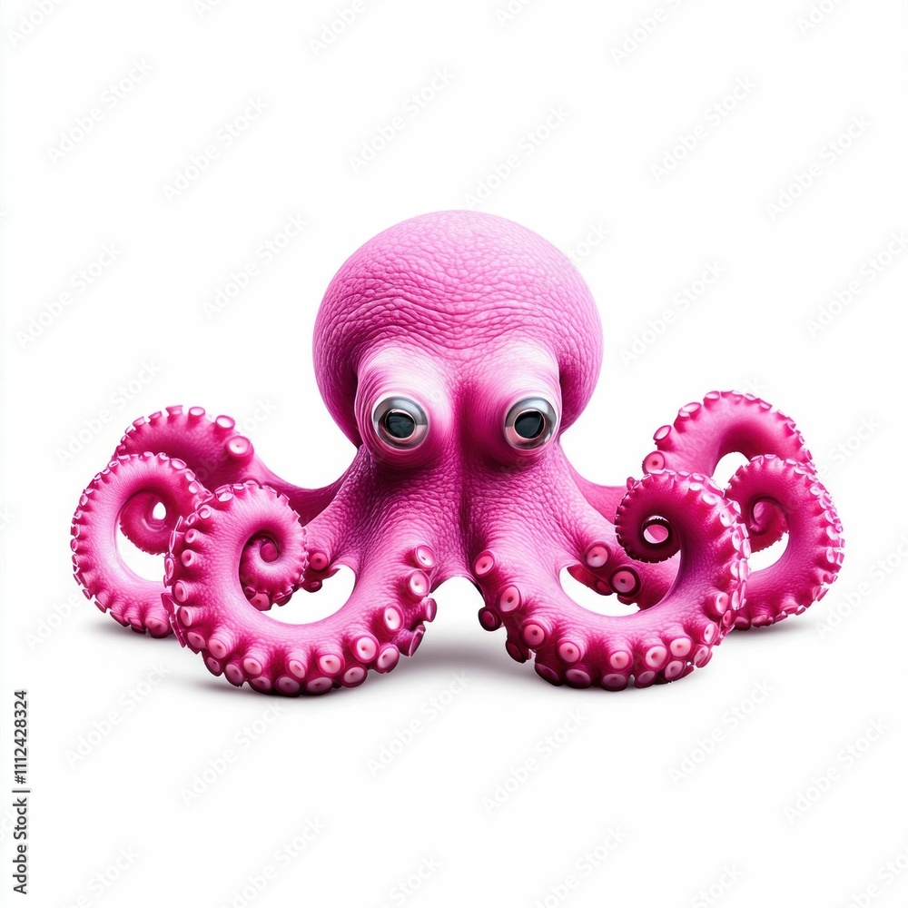 Fototapeta premium Cute Pink Octopus Toy on White Background