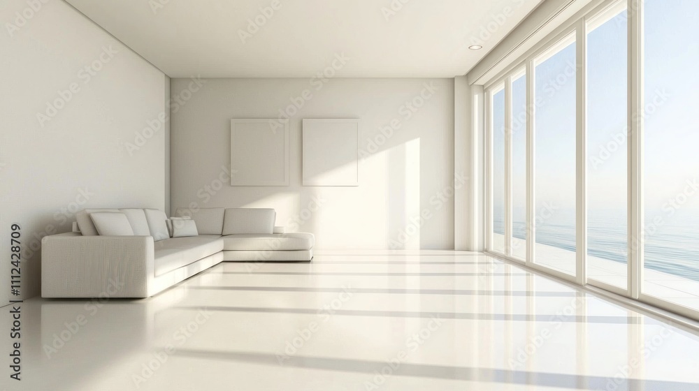 A minimalist living room with clean, tidy surfaces and a few simple decorative items, creating a calm and organized atmosphere