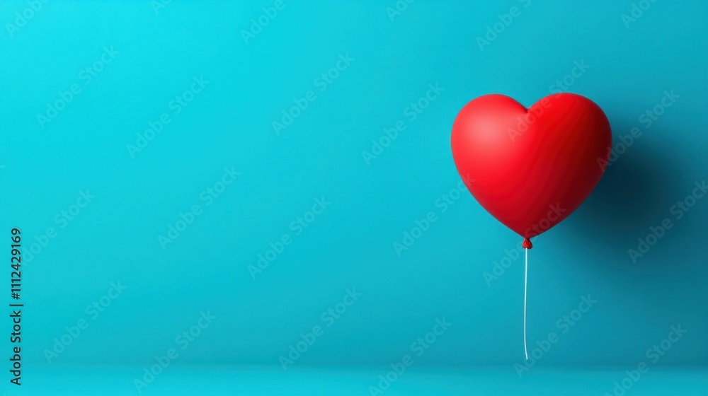 Red Heart-Shaped Balloon on Minimalist Blue Background for Product Photography