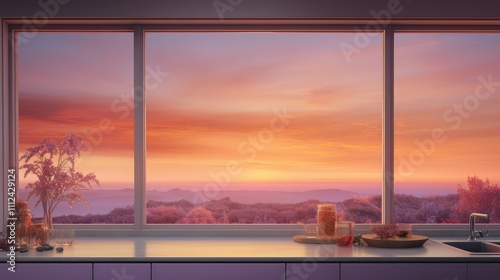 pink blurred kitchen window