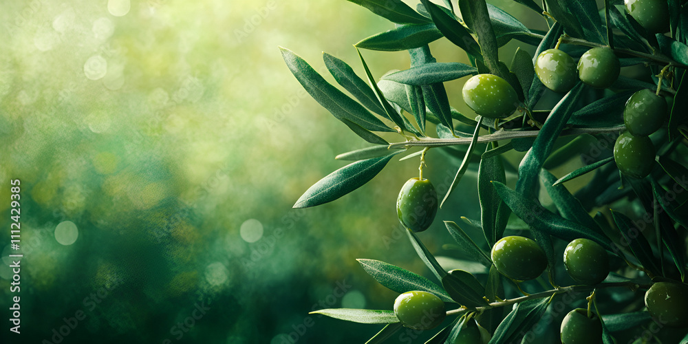 Olive Tree Branch with Green Olives and Sunlight Olive Tree Branch with Green Olives and Sunlight