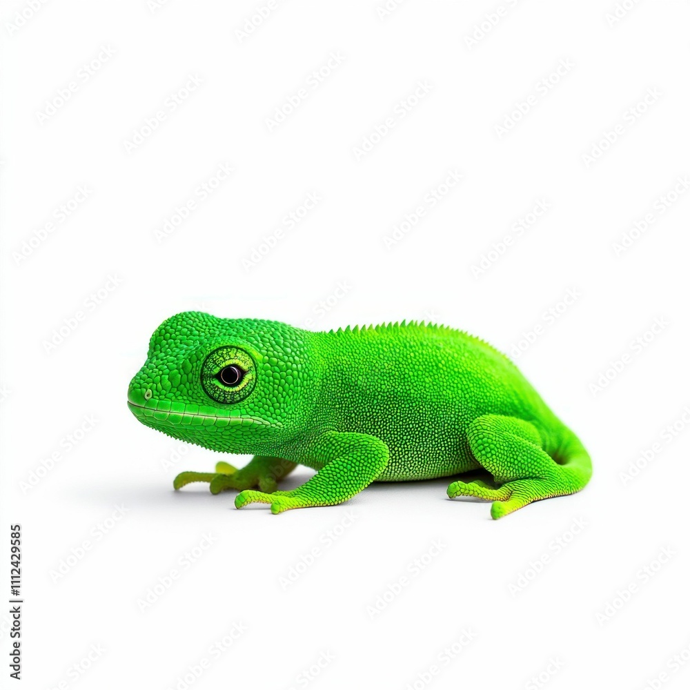Green Baby Chameleon on a White Background Green Baby Chameleon on a White Background