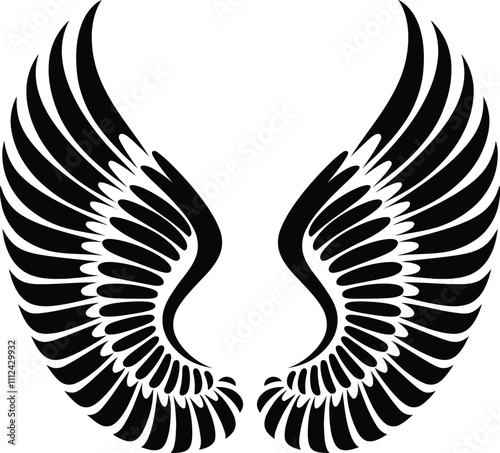 Wing symbols, Wings icons. Set of black wings icons. Bird wings, angel wings elements. Wings Collection in different shape. Vector illustration