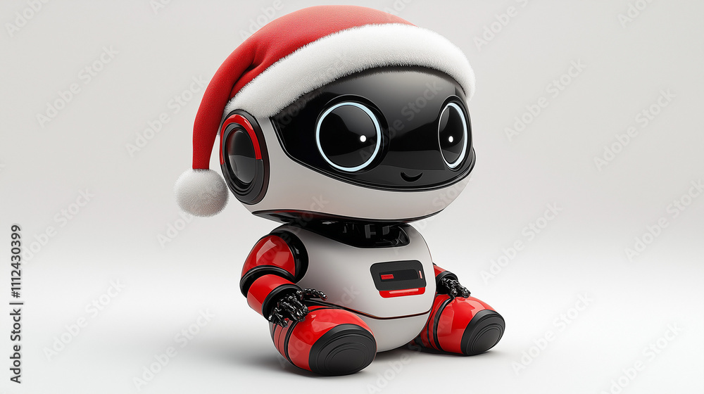 Cute Christmas Robot in Santa Hat