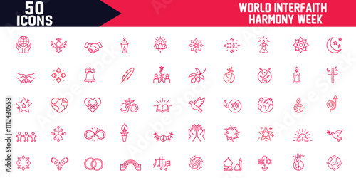 World Interfaith Harmony Week Editable Stroke Outline Icons, Holiday Concept for Backgrounds, Banners, Placards, Cards, Posters,Vector Illustration