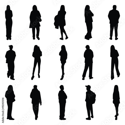 Vector collection set of individual people silhouettes.	