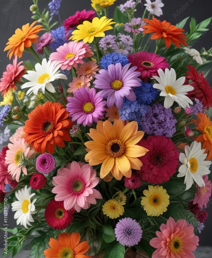 A bouquet of mixed flowers in a colorful arrangement, elegant, unique A bouquet of mixed flowers in a colorful arrangement, elegant, unique