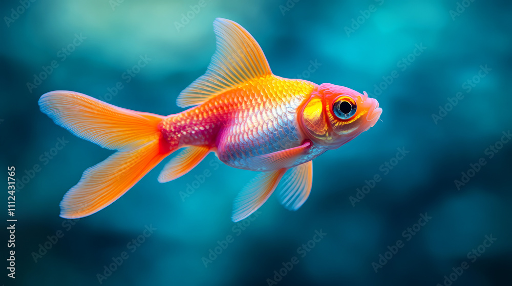 Fototapeta premium Vibrant Goldfish with Bright Colors Swimming Gracefully in Clear Water Background