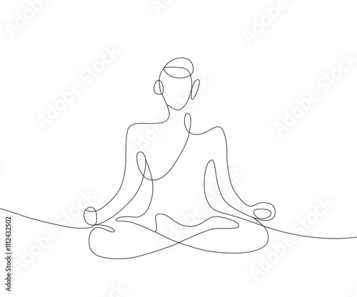 Single line art of lotus pose yoga vector art illustration