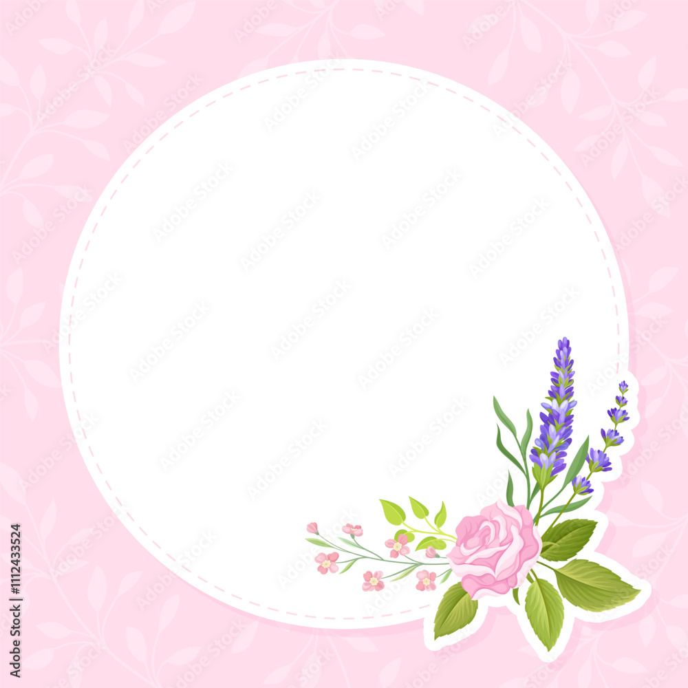 Rose Lavender Flower Bouquet Empty Card Design with Tender Flora Vector Template Rose Lavender Flower Bouquet Empty Card Design with Tender Flora Vector Template