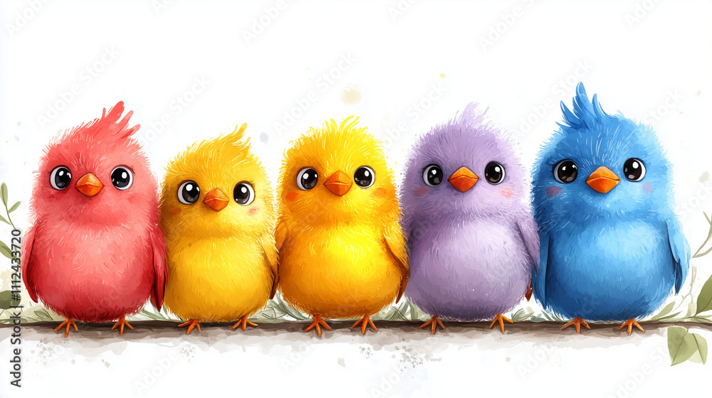 Fototapeta premium Adorable Colorful Birds Sitting on a Branch