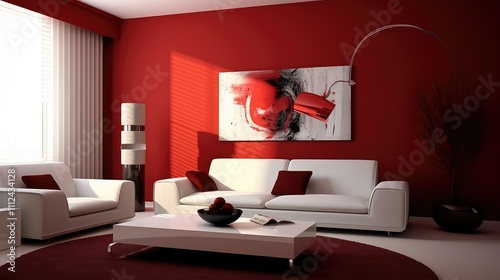 shiny red wall comtemporary living rooms photo