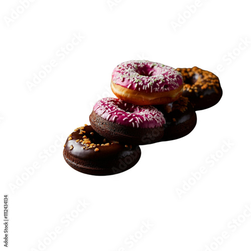 Chocolate-Glazed Donuts with Colorful Sprinkles on transparent background