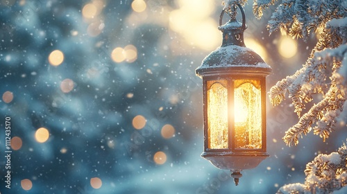 Wallpaper Mural Winter Glow - Softly Lit Snowy Lantern with Nostalgic Warmth Torontodigital.ca