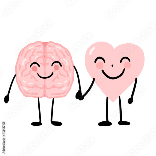 Wallpaper Mural pink heart character action heart and brain holding hands together  on transparency background Torontodigital.ca