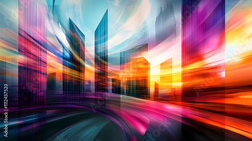 Abstract Cityscape Dynamic Energy Vibrant Colors