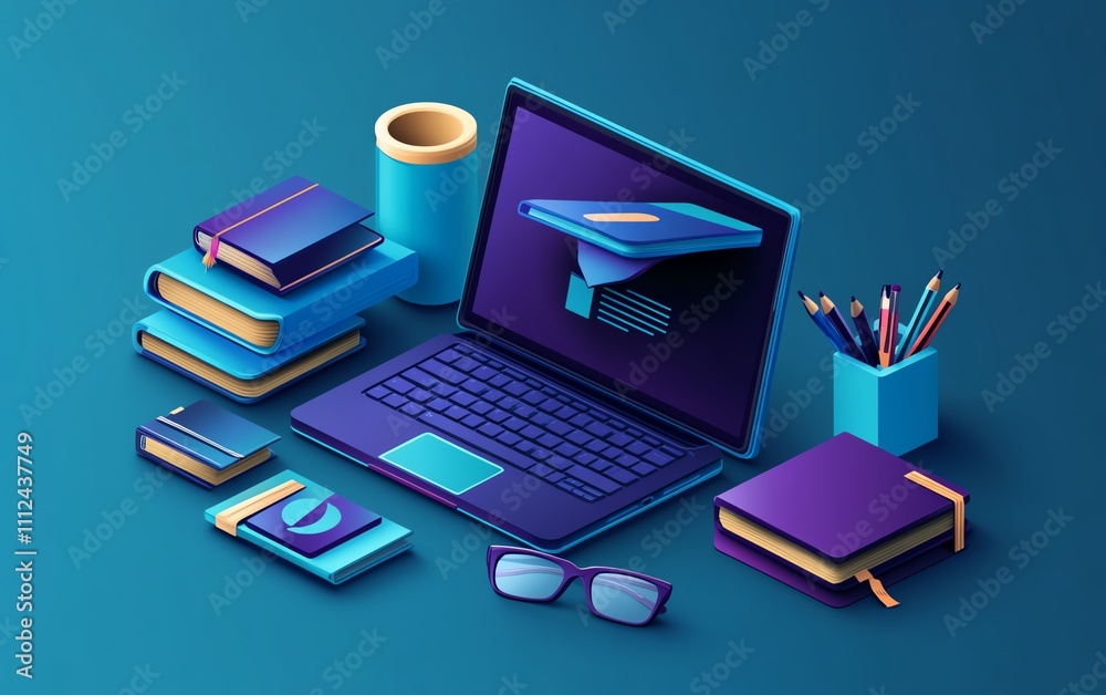 An elearning concept image with a laptop An elearning concept image with a laptop