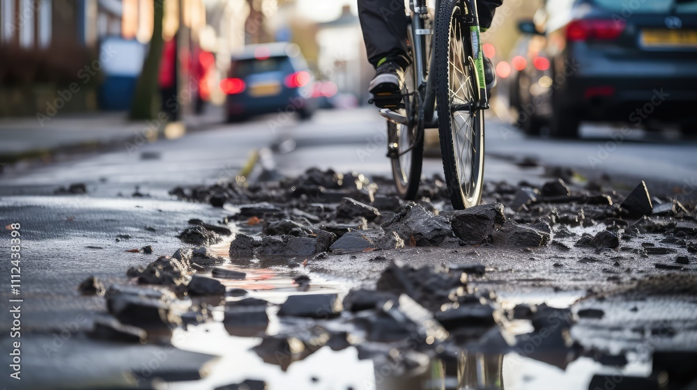 Fototapeta premium cyclist potholes road