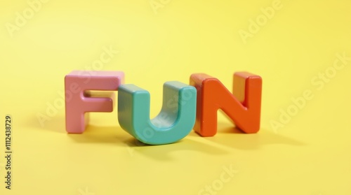 Colorful building blocks spelling "FUN" on a pastel yellow background