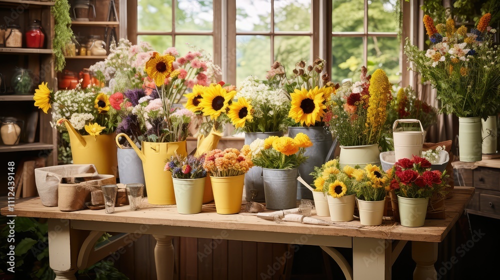 Fototapeta premium rustic flower shop table