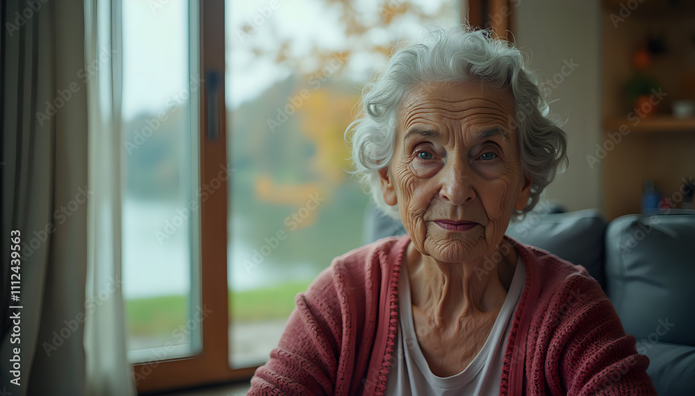 an old woman sitting at a table looking out a window an old woman sitting at a table looking out a window