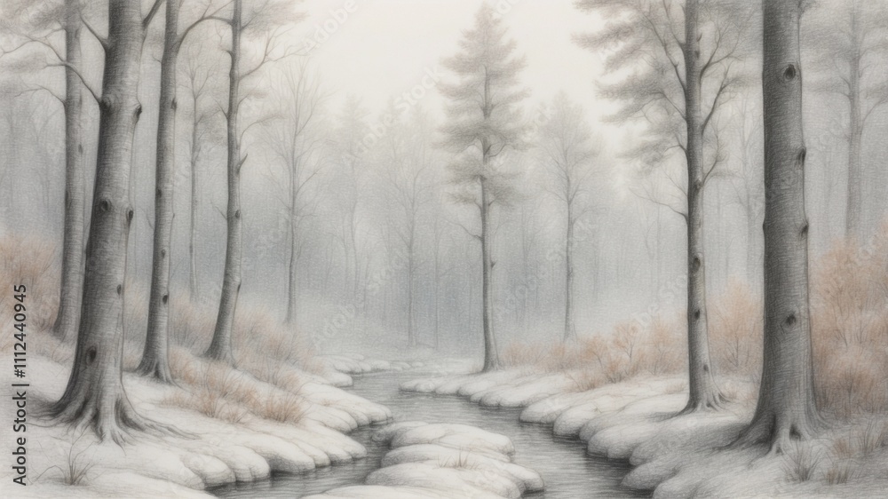 Fototapeta premium Sketch Winter Forest Wallpaper