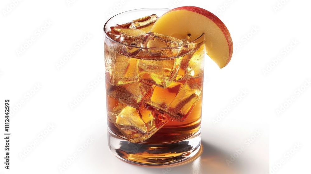 A glass of apple juice with apple slices inside, isolated on white background A glass of apple juice with apple slices inside, isolated on white background
