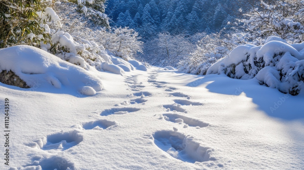 Snowy Forest Trail Footprints Wilderness Adventure Snowy Forest Trail Footprints Wilderness Adventure