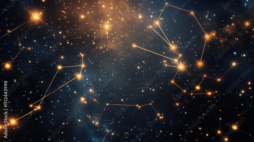 Celestial night sky with glowing constellations for astronomical design
