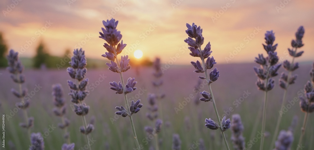 Fototapeta premium Gentle Lavender Swaying in Sunset